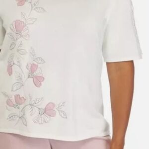 Alfred Dunner White Sweater with Pink Floral Accents